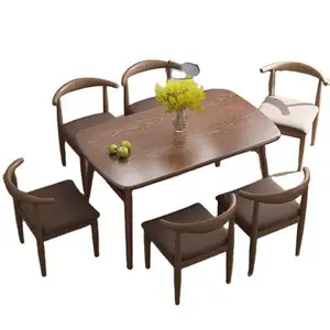Conjunto de mesa de jantar com 6 cadeiras, mesa de madeira maciça retangular nórdica, móveis para sala de jantar