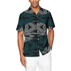Envío Gratis Moda Casual Turn Down Collar Camisa de verano Hombres Isla hawaiana Diseño tribal de gran tamaño para ropa de hombre