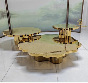 בוקה דו לובו יוקרה נירוסטה שורשי עץ זהב לא סדירים שולחן קפה עליון חרוט סט שולחן קפה עגול עכשווי - Product Image 5