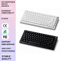 Clavier de jeu mécanique filaire 81 touches 75% avec interrupteurs rouges et bleus remplaçables à chaud, rétroéclairage blanc, touches PBT, USB-C personnalisé pour PC