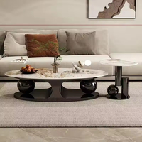 Table d'appoint centrale moderne, ensemble table basse en acier inoxydable doré, table basse ronde de luxe en pierre frittée