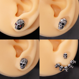 Boucles d'oreilles en acier inoxydable pour hommes de <span class=keywords><strong>style</strong></span> <span class=keywords><strong>gothique</strong></span> Clous d'oreilles tendance en forme de tête de mort plaqués or pour cadeau d'Halloween - Product Image 2