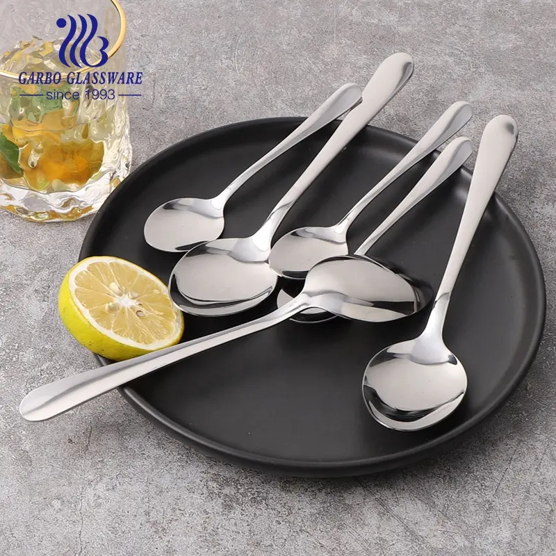 Bữa Tối Flatware Soup Tráng Miệng Thìa Gương Đánh Bóng Hoặc Đánh Bóng Bằng Tay 410 Thép Không Gỉ Dao Kéo 6 Bộ Thìa Ăn