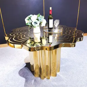 럭셔리 스테인레스 스틸 불규칙한 황금 나무 뿌리 에칭 메사 빌라 홈 FORTUNA 식사 테이블
