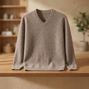 เสื้อสเวตเตอร์ผ้าวูลคอวีสำหรับผู้ชาย แขนยาว ถักสีพื้น ทรงพอดีตัว ความหนาปานกลาง เหมาะสำหรับฤดูใบไม้ร่วง - Product Image 3