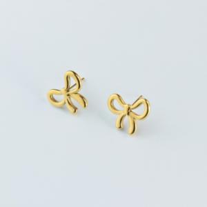 Boucles d'oreilles tendance en acier inoxydable avec nœuds papillon de styles variés, plaquées or 18 carats PVD et émaillées, bijoux d'oreille à la mode - Product Image 3