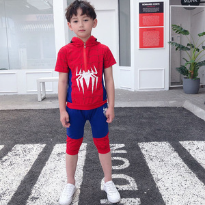 ชุดเครื่องแต่งกายเด็กสไปเดอร์แมนผ้าฝ้ายพิมพ์ลายการ์ตูนเสื้อมีฮู้ดกางเกงหมวกหน้ากากถุงมือชุดเด็กชาย 3-10 ปี - Product Image 2