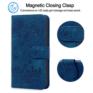 Étui de téléphone en cuir PU gaufré motif Sakura pour iPhone 17 Pro Max, portefeuille à rabat en cuir avec porte-cartes et support pour Samsung - Product Image 5