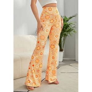 Sitio web independiente <span class=keywords><strong>para</strong></span> Europa y América: Pantalones <span class=keywords><strong>casuales</strong></span> acampanados de cintura elástica estampados <span class=keywords><strong>para</strong></span> uso diario transfronterizo - Product Image 1