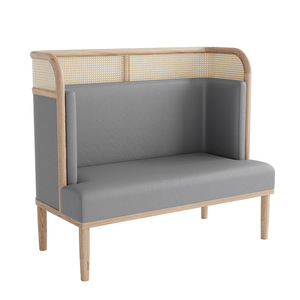 Moderne Restaurant Meubelen Half Cirkel Natuurlijke Rieten Rotan Back Houten Restaurant Cabines Sofa - Product Image 5