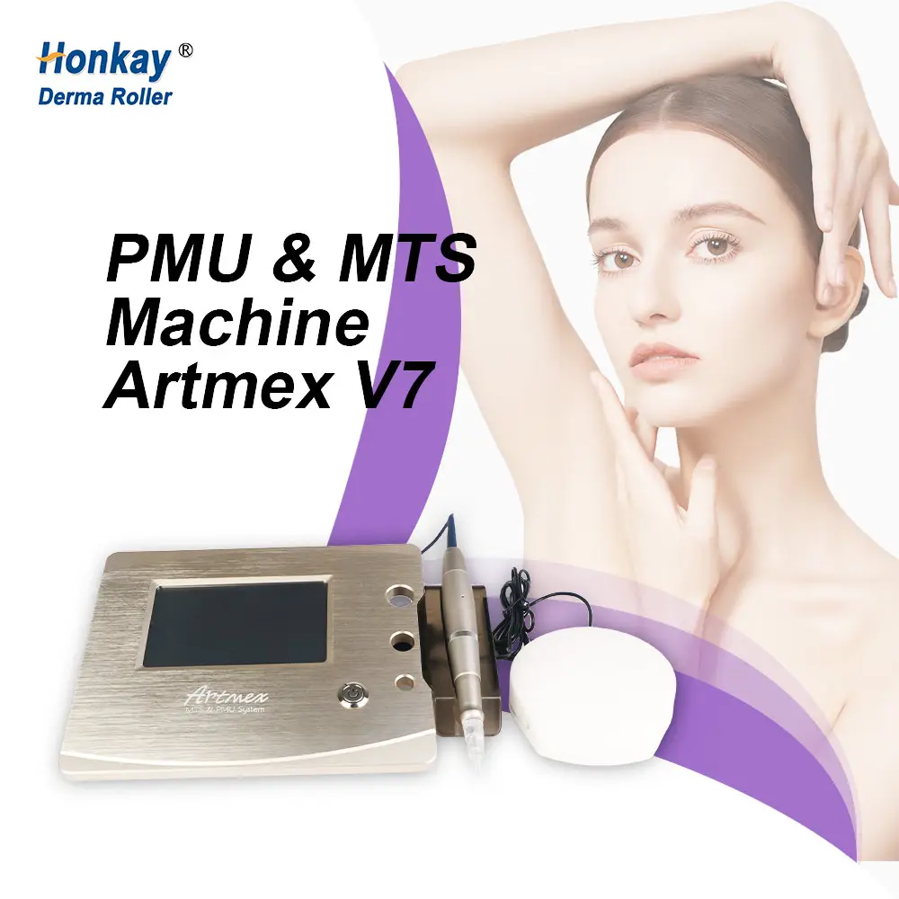 Máquina de maquillaje permanente Digital de tatuaje rotativo de oro profesional artmex V7 pluma con cabeza de 12 agujas para el cuidado de la piel