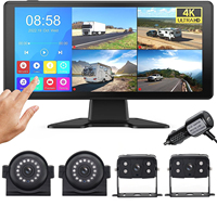 Cámara de Coche con Pantalla Táctil 4K y Cuatro Cámaras, Video de Reversa, Monitor de Estacionamiento de 10.36 Pulgadas para Autobús, Camión, RV, Agricoltura