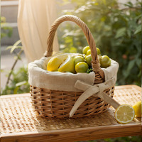 Panier de rangement multifonctionnel ovale en osier tressé à la main, avec doublure en coton et poignées, couleur orange