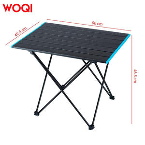 Table de camping pliante en aluminium Woqi 56x40,5x46,5 cm, rectangulaire, portable, base croisée, noire - Product Image 1