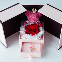 Dropshipping Boîte Rose Éternelle Ours en Mousse Mignon Roses Préservées Collier Coffret Cadeau Bijoux en Papier Ensemble Cadeau pour Maman Femme