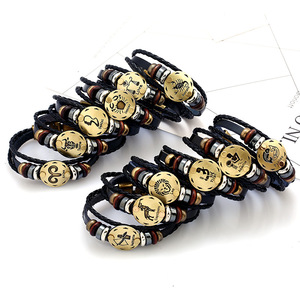 Bracelet en cuir 12 signes du zodiaque pour femme et homme, style vintage rétro, bijoux cadeaux, Leo Cancer Aries, signe du zodiaque pour couple - Product Image 3