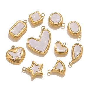 Baja nirkarat kerang mutiara persegi bulat Oval Cahrms untuk Kalung Gelang DIY liontin membuat perhiasan aksesori kerajinan - Product Image 3