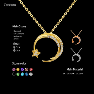 Collier <span class=keywords><strong>pendentif</strong></span> personnalisé en or 18 carats en forme de lune avec diamant serti griffe |   Vêtements de tous les jours unisexes de luxe |   Certifié IGI/GIA - Product Image 1