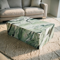 Table basse en marbre vert nuageux de qualité supérieure, surface polie haut de gamme, table basse moderne sur socle, table d'appoint, meubles de salon