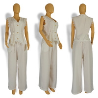 Ensemble pantalon large et gilet en dentelle à col en V pour femme grande taille, style bureau, livraison AliExpress