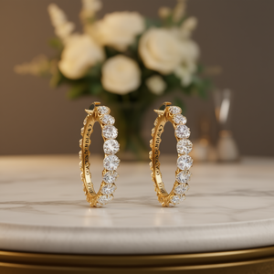 Orecchini a cerchio Tomasz Kenna placcati oro con cristalli rotondi incastonati a griffe, gioielli classici da donna per feste E488 - Product Image 2