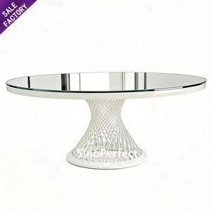 Luxury Hotel Event Banquet Furniture Round Shape Full Moon Stainless Steel Mirror <b>White</b> Glass Wedding <b>Table</b> Chair Set - Product Image 1