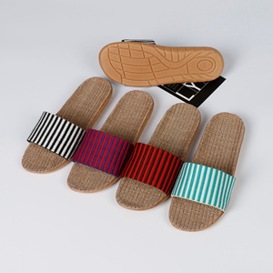 Manufacturer Wholesale Linen for <strong>Slippers</strong> Korean Trendy Printed Striped Design <strong>Black</strong> White Foreign Trade Shoes with EVA Outsole - Product Image 4