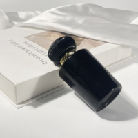 Emballage de parfum rectangulaire plat transparent sur mesure, atomiseur de parfum rond, flacons de parfum en verre noir de 75 ml
