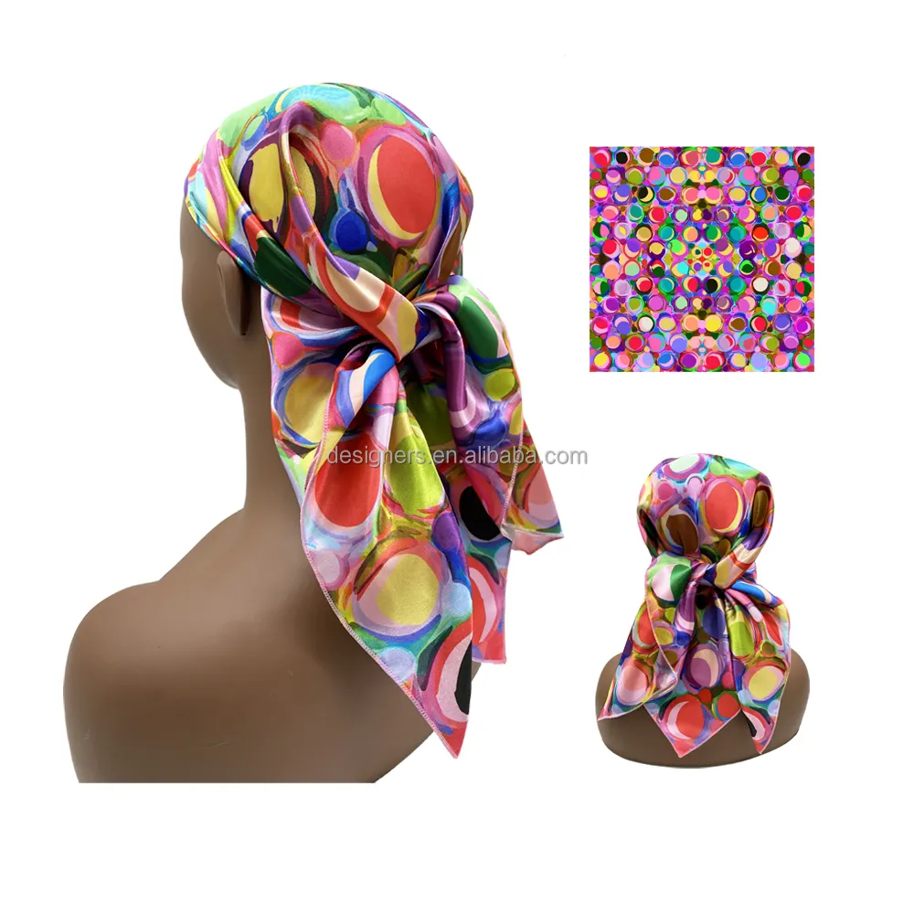 Foulard carré en satin de soie et polyester pour femmes