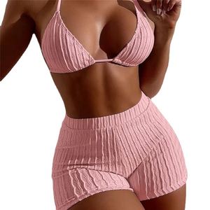 HANO 2023 New Summer 10 Colors Breathable Beachwear Bra Tops and <strong>Shorts</strong> Two Piece Sets Swimwear <strong>Women</strong> Bikini <strong>Swimsuit</strong> Set - Product Image 3