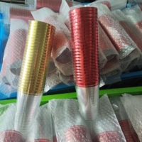 Gobelets en plastique transparents réutilisables de 16 oz imprimés avec logo souvenir et gobelet à boisson à double bord doré pour les fêtes de dessert et les mariages