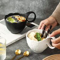 Mug en céramique isolé à texture pierre, luxe léger, noir et blanc, grande ouverture, poignée incurvée, compatible chauffage, avec logo personnalisé