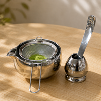 Ensemble de thé matcha argenté avec logo personnalisé, bol à matcha en céramique de qualité supérieure avec fouet, tamis, cuillère, ensemble cadeau pour la cérémonie du thé japonaise