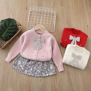 Cardigan in <span class=keywords><strong>Maglia</strong></span> con Strass e Gonna con Paillettes per Bambine, Completo Invernale da 2 Pezzi per le Festività - Product Image 4