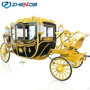 Black Gold Royal Horse Drawn Carriage With Crown Decoration For Wedding Sightseeing - Product Image 5