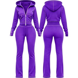 Nuova Tuta Invernale KY con Cuciture a Contrasto, Felpa con Zip e <span class=keywords><strong>Pantaloni</strong></span> a Zampa per Donna, Cuciture Bianche, Tuta Sportiva Streetwear - Product Image 1