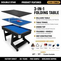 Table de billard pliante 3-en-1 6FT 7FT, table de tennis de table, table à manger avec roulettes, MDF, OEM, vente en gros