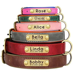 Juego de correa de cuero personalizado para perros, acolchado suave para perros pequeños, medianos y grandes con placa de identificación grabada gratis - Product Image 2