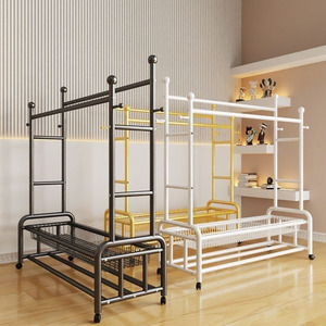 Porte-vêtements moderne à double barre sur roulettes, en fer doré, multifonctionnel, meubles de maison pour hôtel, école, centre commercial, maison - Product Image 4