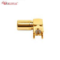 Connecteur RF SMB femelle à angle droit pour carte de circuit imprimé, 50 ohms, plaqué or