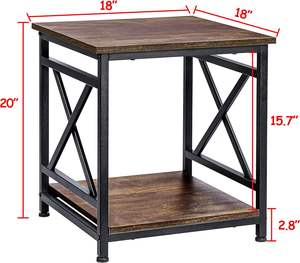 Mesa Auxiliar Industrial KSWIN con Estante de Almacenamiento de 2 Niveles, 18'' Cuadrada, Diseño en X, Marco de <span class=keywords><strong>Metal</strong></span>, Superficie de Madera de Ingeniería, Muebles para el Hogar - Product Image 3