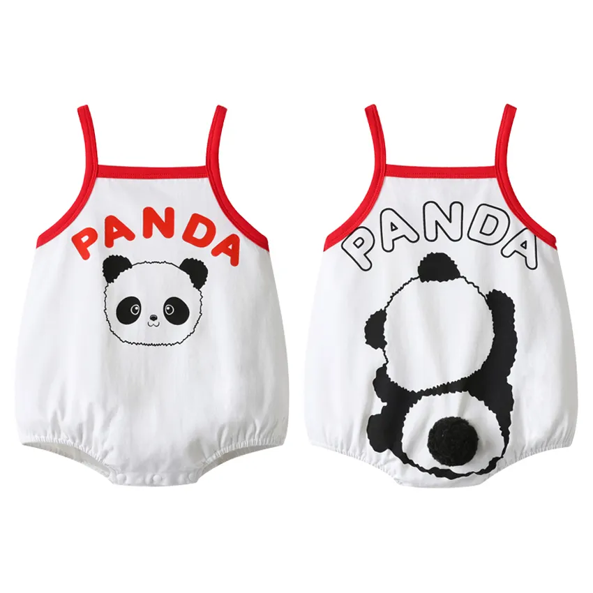 Hot Selling Baby Panda Print Sling Bodysuit Säugling Baumwolle Ärmelloser Overall Kids Summer Wear