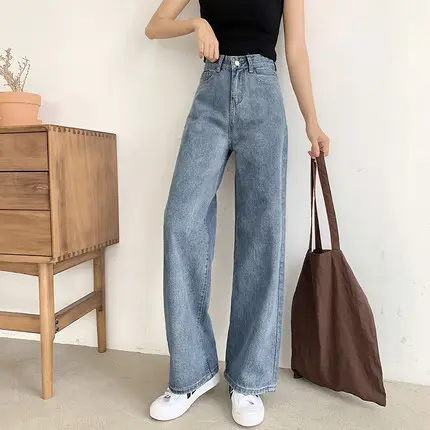 Оптовая продажа из бутика 2021 весенние и летние брюки с высокой талией в повседневном Корейском стиле с широкими штанинами модные женские джинсы