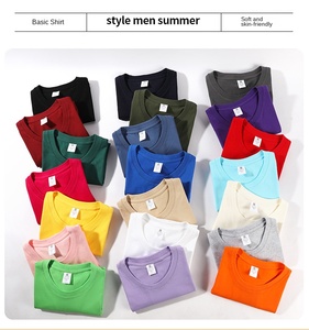 OH13 Custom LOGO 200G 100% Cotton Short Sleeve T-shirt Adult Shoulder <b>Neck</b> Men's Casual Solid Color Loose Fit Base Shirt - Product Image 3