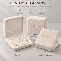 Boîte à bijoux en velours beige et rouge, pour collier, boucles d'oreilles, bracelet, avec logo personnalisé, emballage cadeau