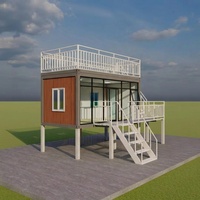 Casa Contenedor Plegable Prefabricada de 20 Pies con Estructura Elevada, Techo de Vidrio Moderno, Terraza, Aislamiento, Acero, Acabado de Madera, Edificio de Oficinas, Hotel