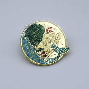 Metallic Zinc Alloy Embossed Soft Enamel Corporate Anniversary Gifts Building Mountain Mount Fish City Lapel <b>Pin</b> Badge - Product Image 2