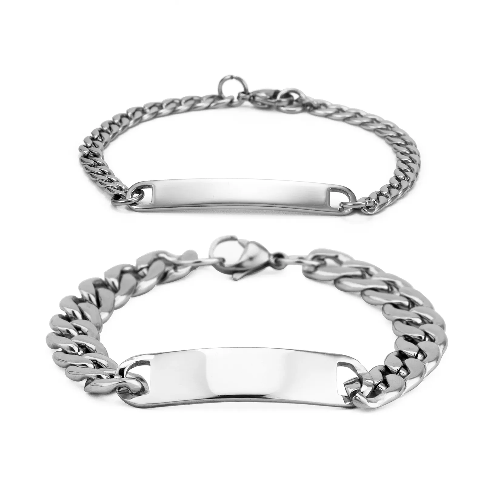 Customised Made Men Jewelry Metal Sublimation Engraved Logo Blanks Curved Bar Stainless Steel Cuban Link Chain Custom Bracelet