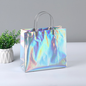 Borsa Shopper in PVC Trasparente Impermeabile <span class=keywords><strong>Richiudibile</strong></span> con Manico, Olografica, Rosa Arcobaleno, per Confezioni Regalo - Product Image 2