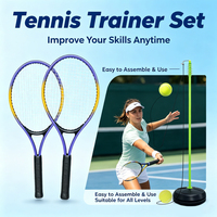 Ensemble de rebondisseur de tennis auto-entraînant, base en fer réglable, entraîneur de tennis portable avec 2 raquettes, corde élastique, balle de tennis